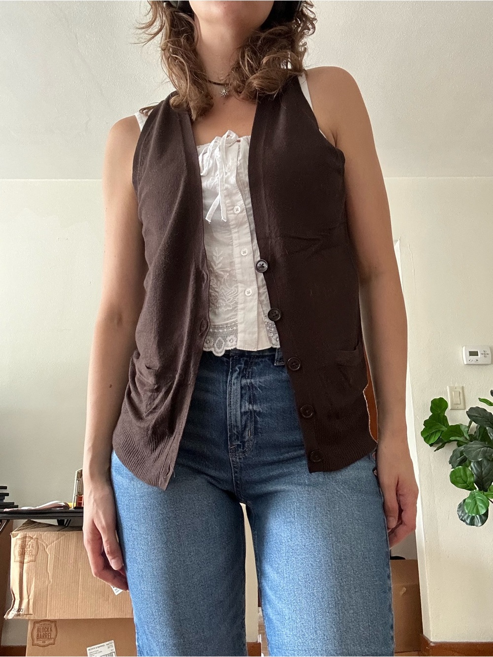 The Limited Women's Brown Button-Front Knit Vest Tank